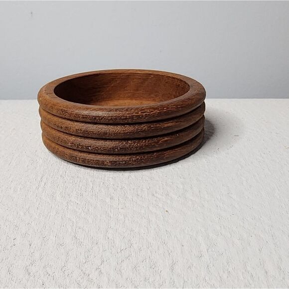 Vintage Round Solid Wood Bowl Eclectic Bohemian Decor Small Ring Holder - Picture 1 of 5
